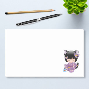 Bloco De Notas Boneca Neko Kokeshi - Garota Gato Ears Geisha