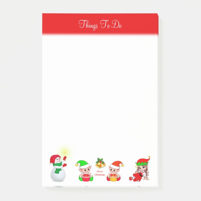Bloco De Notas Boneco de Neve de Natal & Duendes Coisas a Fazer (Frente)