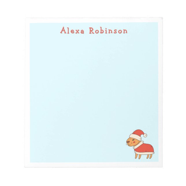 Bloco De Notas Bonita Capybara de Natal com chapéu de Santa (Frente)