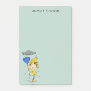 Bloco De Notas Bonita Garota Rainy Windy Day Personalizar Gráfic
