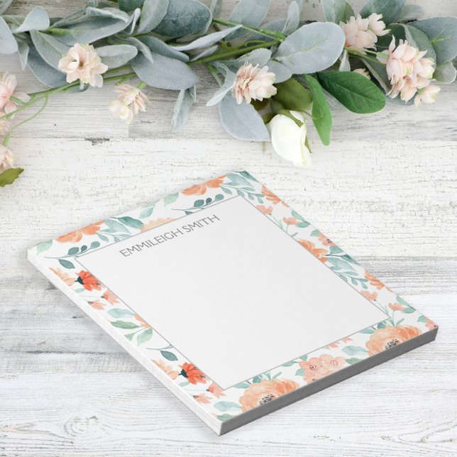 Bloco De Notas Bonita Girly Peach Flor Verde Deixa Notepad (Criador carregado)
