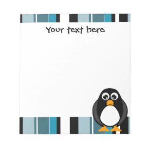 Bloco de notas bonito do pinguim - listra azul