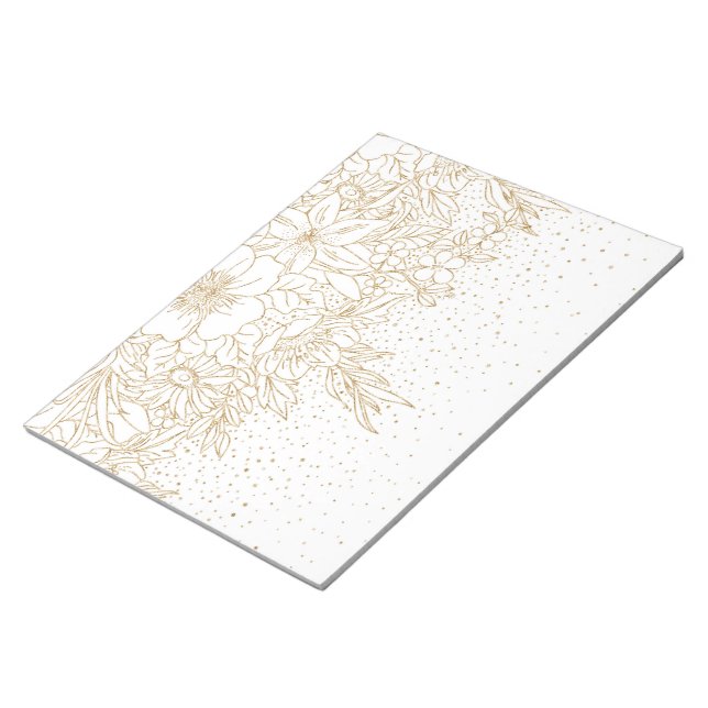 Bloco De Notas Bonito e Dourado ponto de Confetti floral (Inclinado)