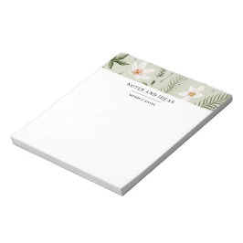 Bloco De Notas Bonito Floral Watercolor Padrão Dourado Verde
