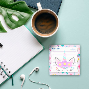 Bloco De Notas Bonito fundo branco de unicórnio rosa de 4" x 6"