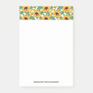 Bloco De Notas Bonito Girassóis Padrão Amarelo e Verde