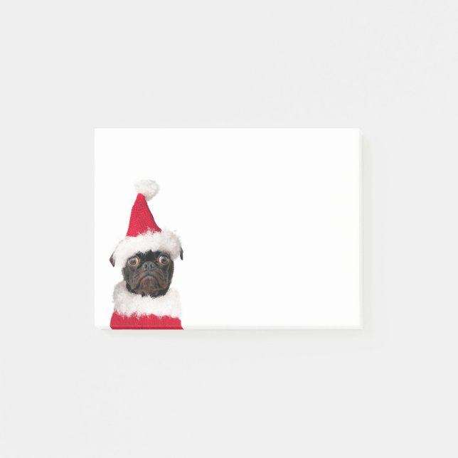 Bloco De Notas Bonito Natal Pug Puppy Santa Hat (Frente)