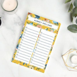 Bloco De Notas Bonito Padrão Floral Amarelo para Listas de Tarefa