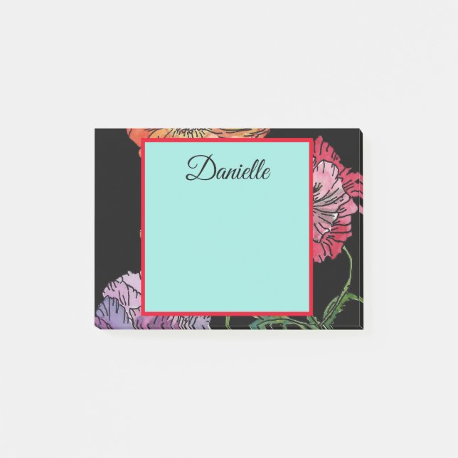 Bloco De Notas Bonito papagaios na pintura a cores negras (Frente)