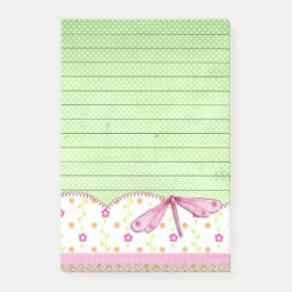 Bloco De Notas Bonito Rosa e Verde Floral com Dragonfly