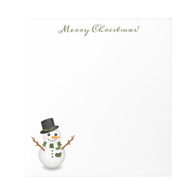 Bloco De Notas Bonito Snowman Com Texto De Natal Verde E Feliz (Frente)