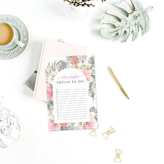 Bloco De Notas Bonito vegetação tropical | Monograma (Criador carregado)