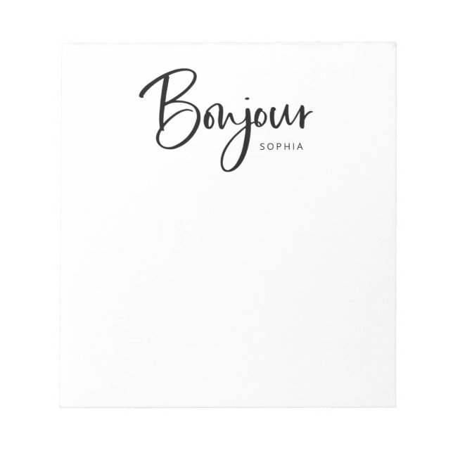 Bloco De Notas Bonjour | Script francês Elegante e moderno (Frente)