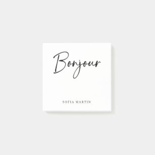 Bloco De Notas Bonjour Script francês Elegante preto-e-branco