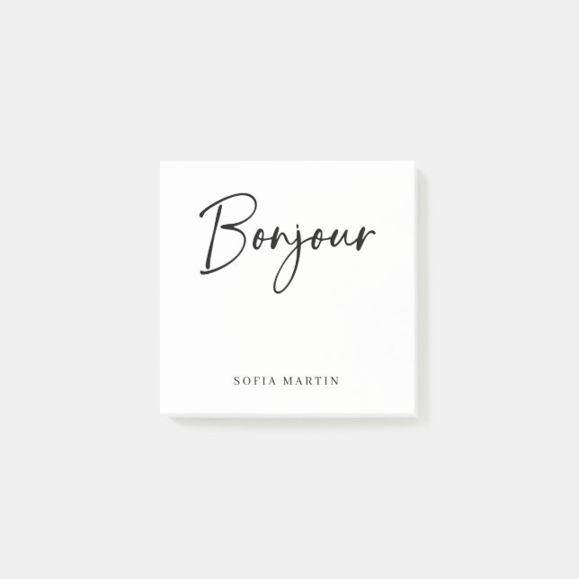 Bloco De Notas Bonjour | Script francês Elegante preto-e-branco (Frente)
