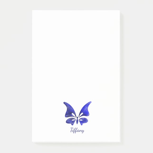 Bloco De Notas Borboleta aquarela azul profundo saturado (Frente)