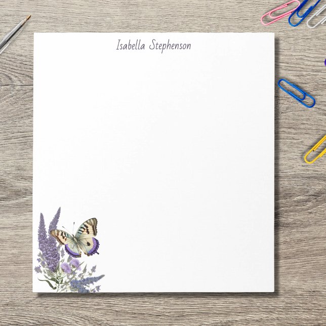 Bloco De Notas Borboleta Aquarela Elegante Floral Lavanda (Criador carregado)