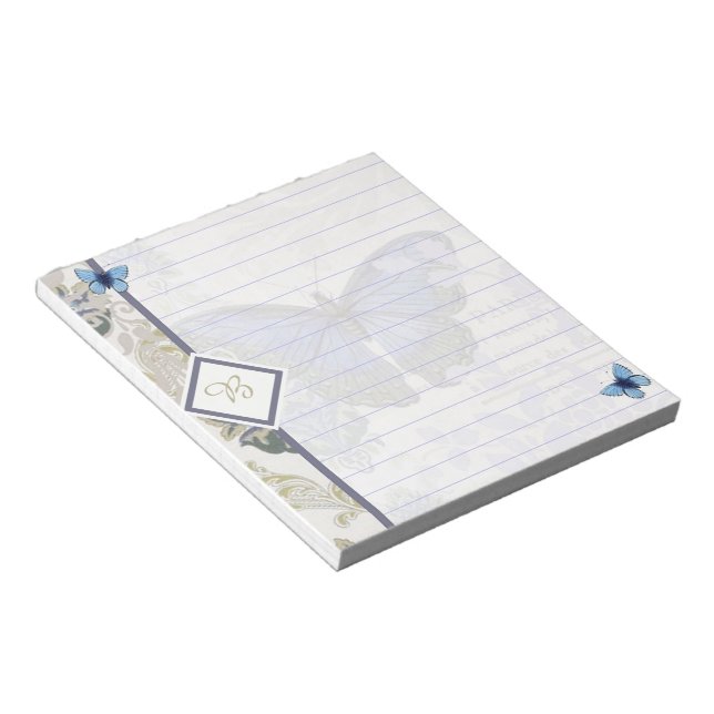 Bloco de notas borboleta azul vintage (Inclinado)