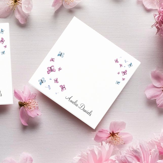 Bloco De Notas Borboleta bonito rosa e azul personalizada (Criador carregado)