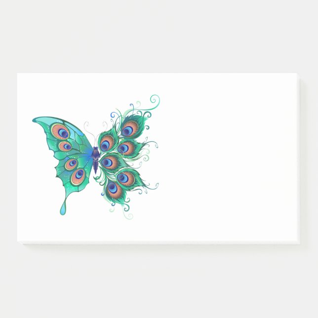 Bloco De Notas Borboleta com Penas de Pavão Verde (Frente)