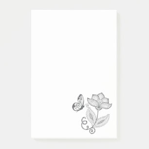 Bloco De Notas Borboleta e Flor Branca BOHO