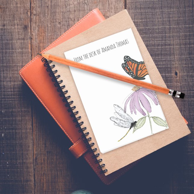 Bloco De Notas Borboleta Elegante e Na moda de Flor Roxo (Watercolor butterfly and floral custom post it notes.)