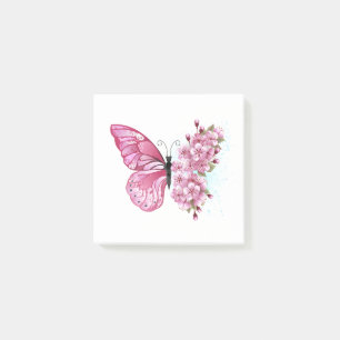 Bloco De Notas Borboleta Flor com Sakura Rosa