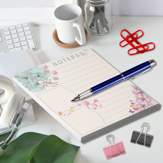 Bloco De Notas Borboleta Flor com Tema Verde Rosa Pontilhado (Criador carregado)