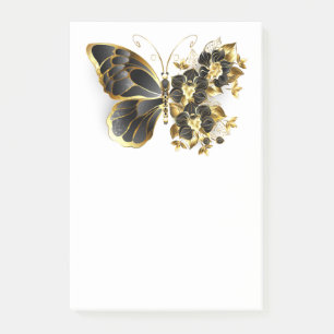 Bloco De Notas Borboleta Flor Dourada com Orquídea Preta