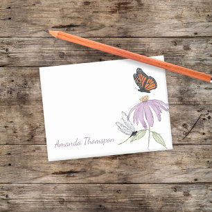 Bloco De Notas Borboleta Flor Roxa e Libélula Personalizado