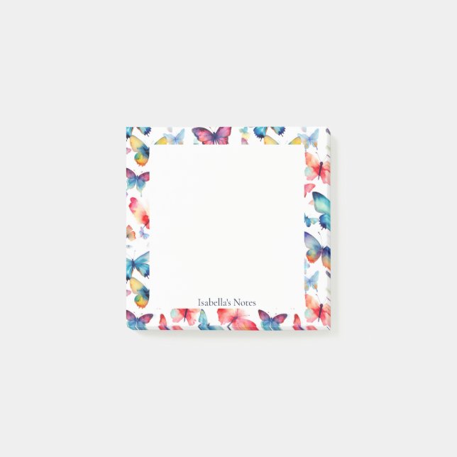 Bloco De Notas Borboleta Fofa Colorida Aquarela Personalizada (Frente)