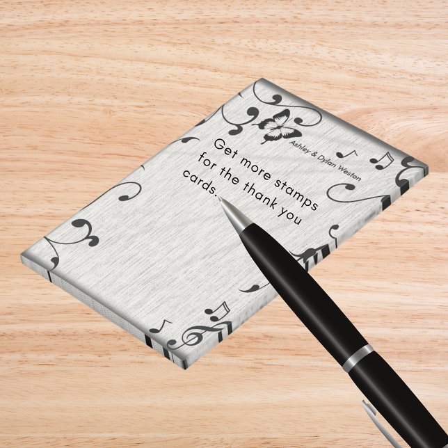 Bloco De Notas Borboleta Musical Deixa Cinzas E Casamento De Made (Music Butterfly Leaves Gray & Black Wood Wedding Post-it Notes)