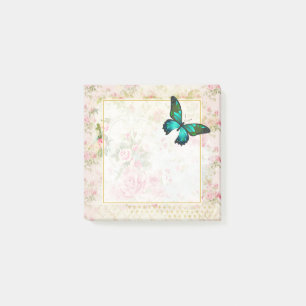 Bloco De Notas Borboleta Verde Esmeralda em Colagem Chic Vintage