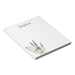 Bloco De Notas Borboleta Verde Púrpura Floral Nome Personalizado