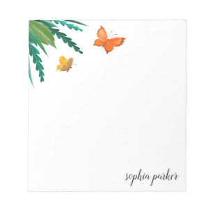 Bloco De Notas Borboletas de Aquarela com Folhagem Verde