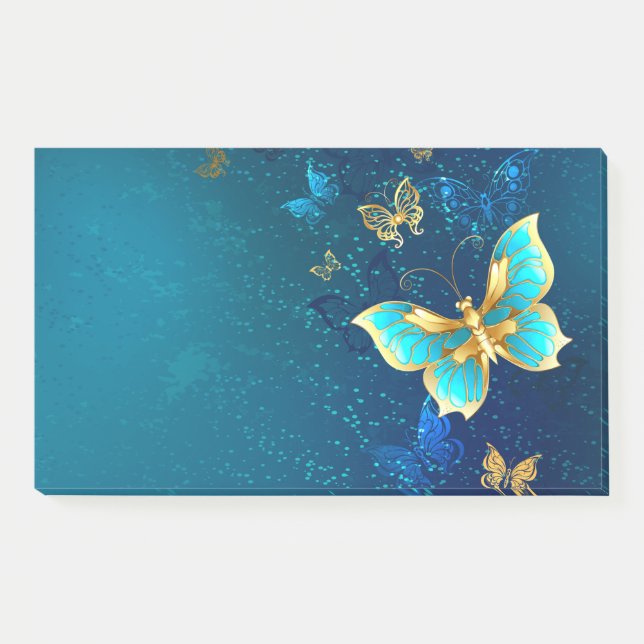 Bloco De Notas Borboletas de ouro em um fundo azul (Frente)