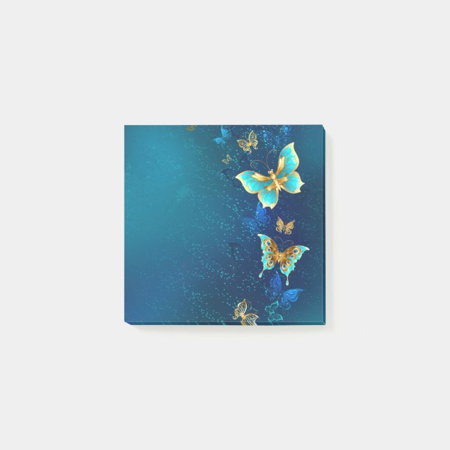 Bloco De Notas Borboletas de ouro em um fundo azul (Frente)