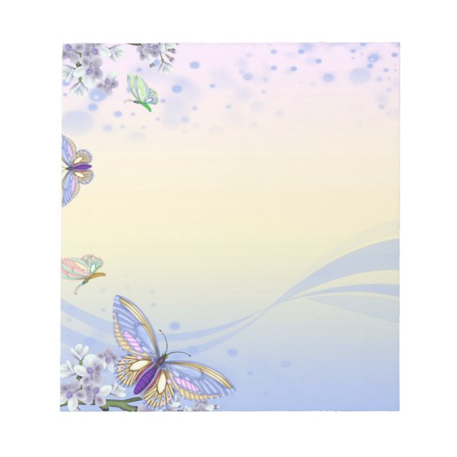Bloco De Notas Borboletas e flores bonitas em pastel (Frente)