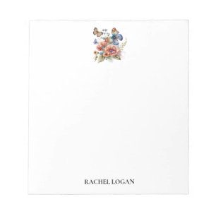 Bloco De Notas Borboletas e flores de aquarelas personalizadas