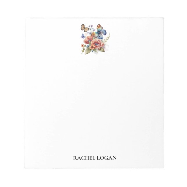 Bloco De Notas Borboletas e flores de aquarelas personalizadas (Frente)