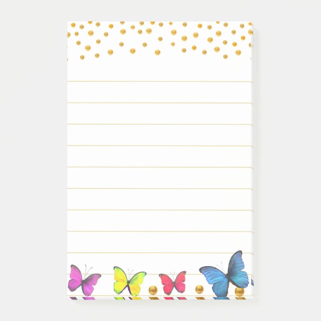 Bloco De Notas Borboletas multicoloridas e Confetti Dourado (Frente)