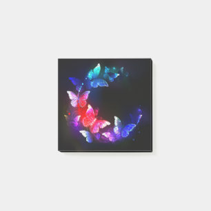 Bloco De Notas Borboletas Neon Night brilhantes sobre fundo preto