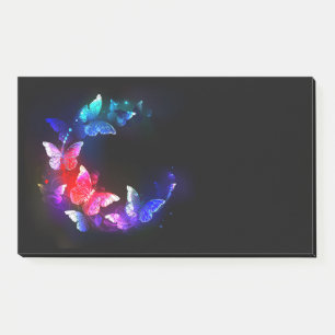 Bloco De Notas Borboletas Neon Night brilhantes sobre fundo preto