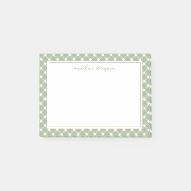 Bloco De Notas Borda Básica Xadrez Verde Sage (Frente)