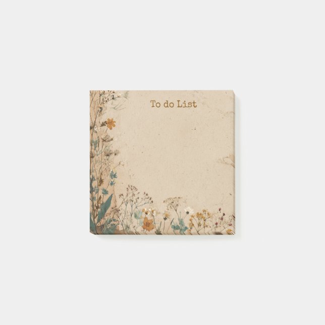 Bloco De Notas Borda Bege Rústico Boho Flor Silvestre  (Frente)
