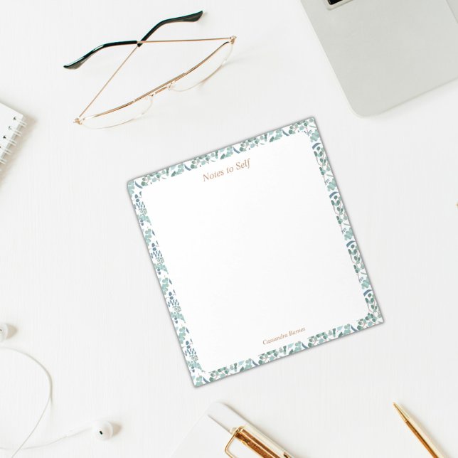 Bloco De Notas Borda Botânica Azul e Verde Moderna (Criador carregado)