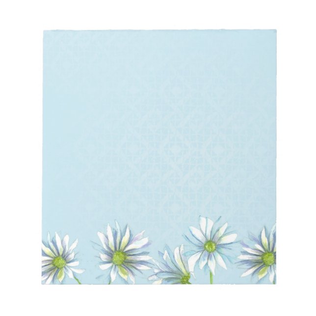 Bloco De Notas Borda branca Shasta Daisy Flower Pastel Azul (Frente)