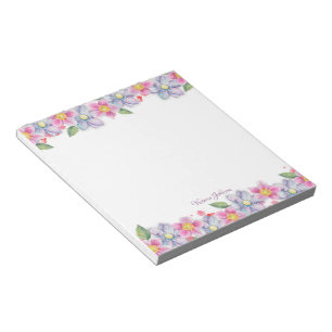 Bloco De Notas Borda da Flor de Cor da Água Rosa e Azul