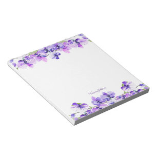 Bloco De Notas Borda da Flor de Cores d'Água Púrpura