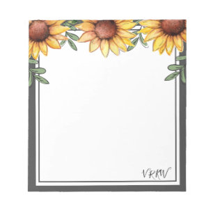 Bloco De Notas Borda de cor de girassol monogramada